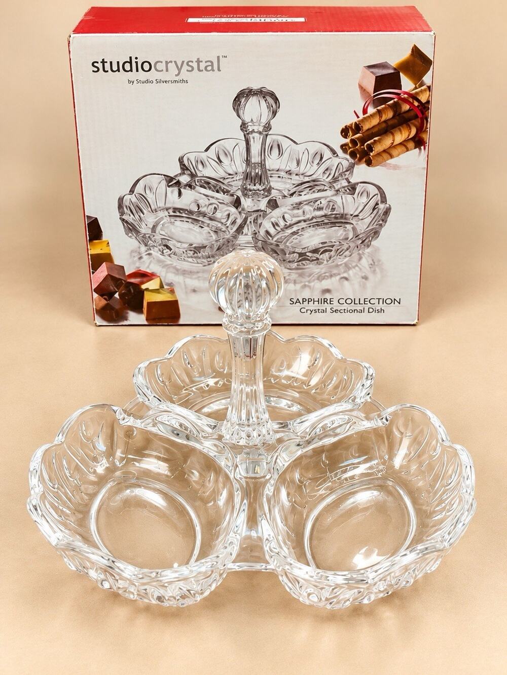 Studio Crystal Sapphire Collection 3 Section Serving Dish New in Box #43558 7”